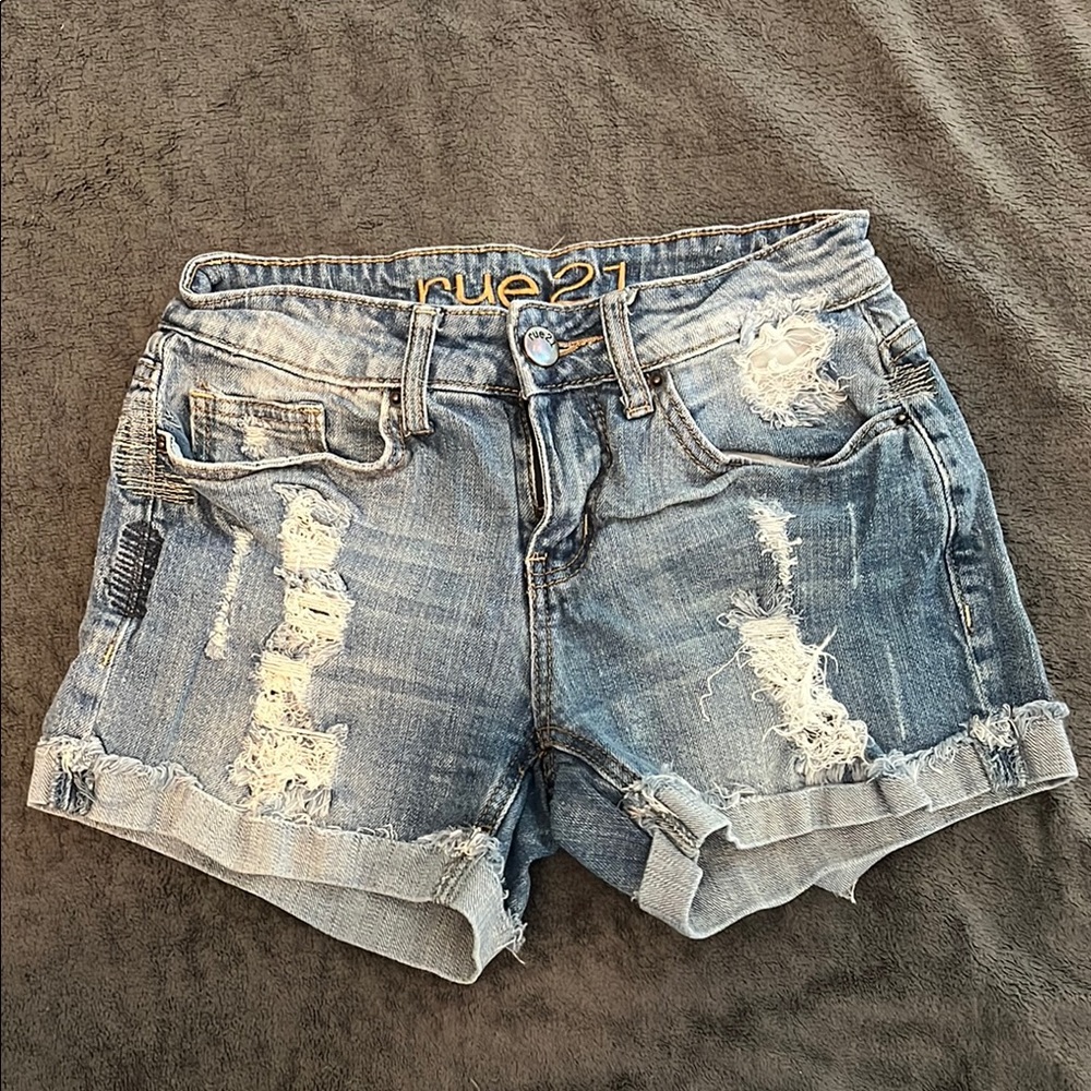 Rue21 Blue Distressed Jean Shorts